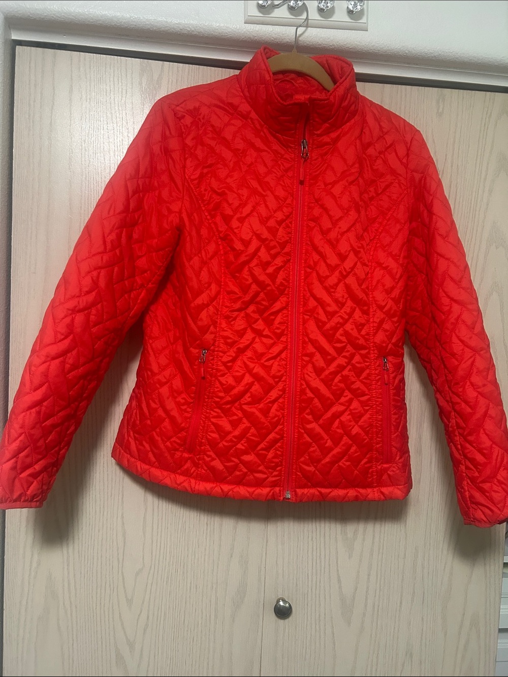 Lands' End Bright Red Quilted Zip Jacket